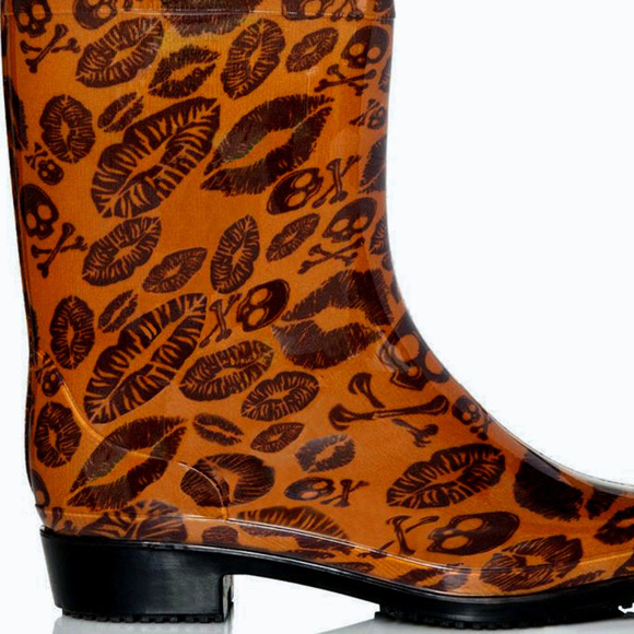 KISS OF DEATH CROP Bootie RAINBOOTS Lip Skull Bone - Picture 5 of 8